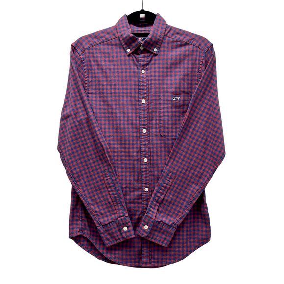 Vineyard Vines Mens Red & Blue Plaid Long Sleeve Collared Button Down Shirt XS - Picture 1 of 6